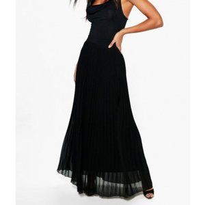 NWT Boohoo Black Mia Chiffon Pleated Maxi Skirt